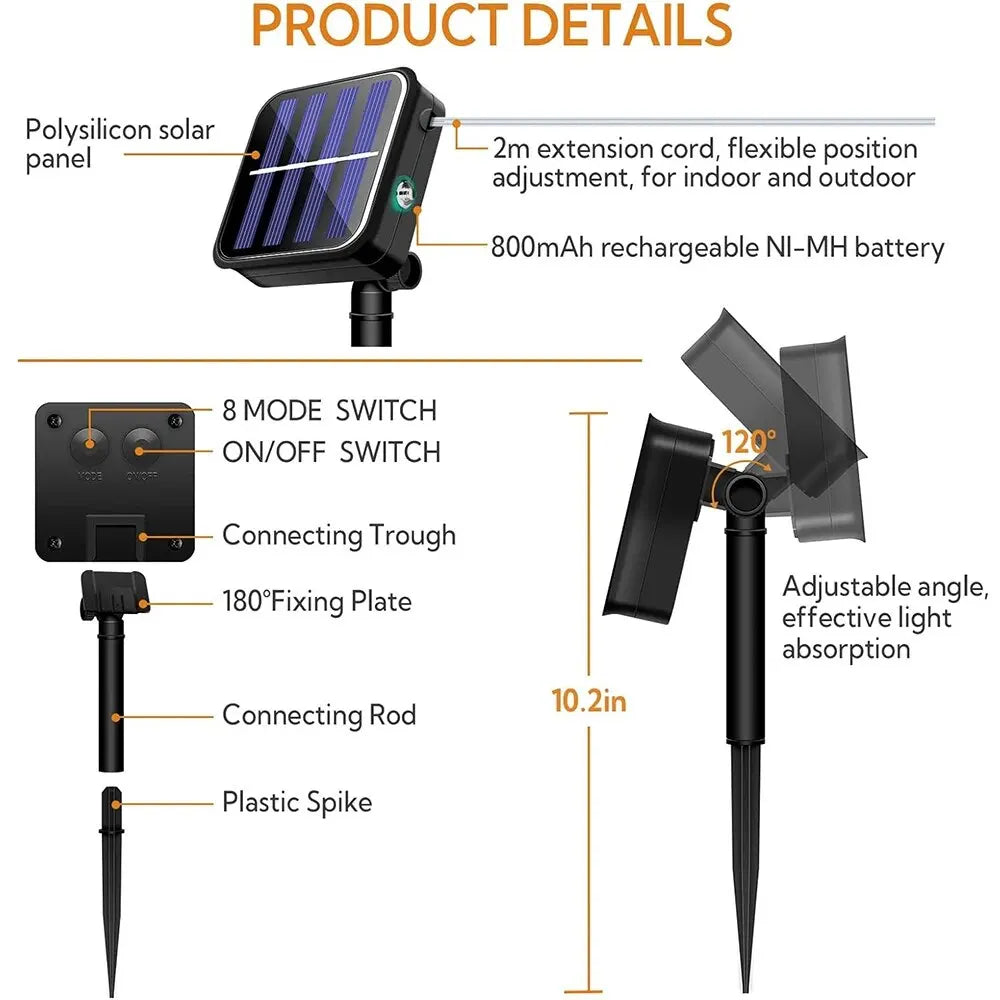 Saulės energijos LED girlianda – vandeniui atsparios lauko švieselės su 8 režimais (IP65